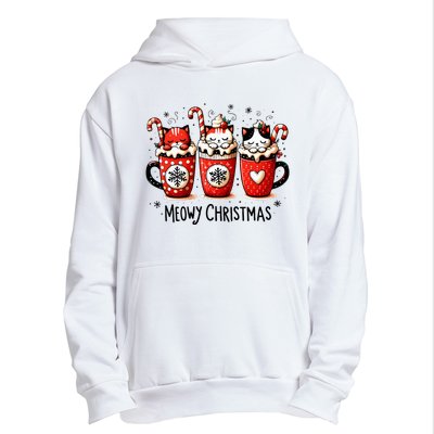 Meowy Christmas Cute Cats And Coffee Merry Xmas Graphic Urban Pullover Hoodie