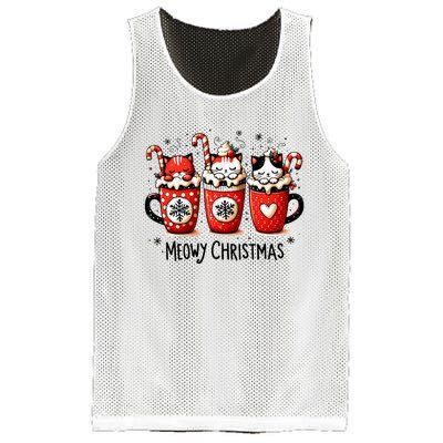 Meowy Christmas Cute Cats And Coffee Merry Xmas Graphic Mesh Reversible Basketball Jersey Tank