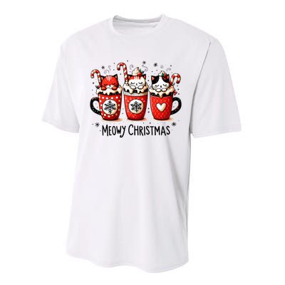 Meowy Christmas Cute Cats And Coffee Merry Xmas Graphic Performance Sprint T-Shirt