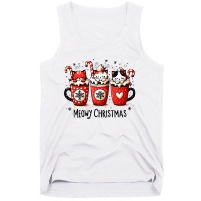 Meowy Christmas Cute Cats And Coffee Merry Xmas Graphic Tank Top