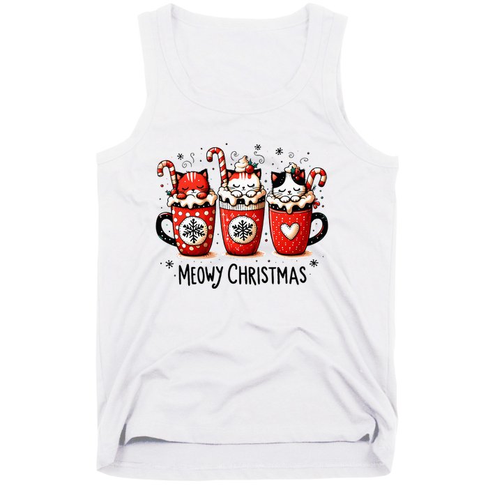 Meowy Christmas Cute Cats And Coffee Merry Xmas Graphic Tank Top