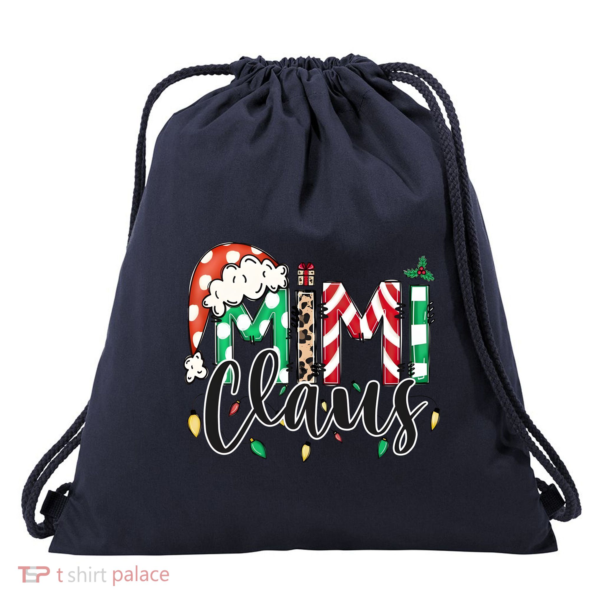 Mimi Claus Christmas Lights Santa Claus Matching Family Drawstring Bag