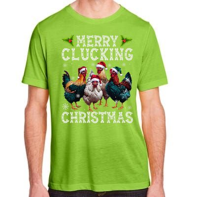 Merry Clucking Christmas Funny Chicken Lights Santa Hat Xmas Adult ChromaSoft Performance T-Shirt