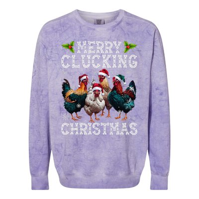 Merry Clucking Christmas Funny Chicken Lights Santa Hat Xmas Colorblast Crewneck Sweatshirt