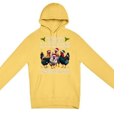 Merry Clucking Christmas Funny Chicken Lights Santa Hat Xmas Premium Pullover Hoodie