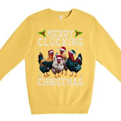 Merry Clucking Christmas Funny Chicken Lights Santa Hat Xmas Premium Crewneck Sweatshirt