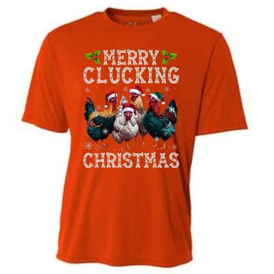 Merry Clucking Christmas Funny Chicken Lights Santa Hat Xmas Cooling Performance Crew T-Shirt