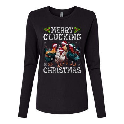 Merry Clucking Christmas Funny Chicken Lights Santa Hat Xmas Womens Cotton Relaxed Long Sleeve T-Shirt