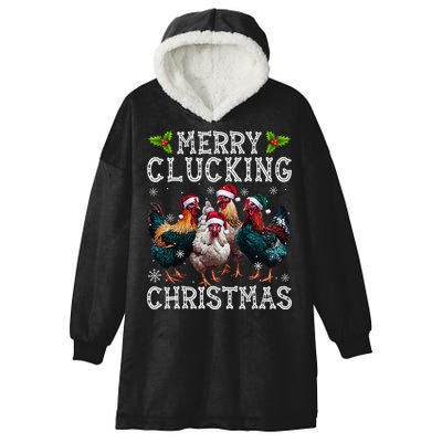 Merry Clucking Christmas Funny Chicken Lights Santa Hat Xmas Hooded Wearable Blanket