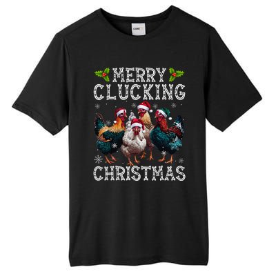 Merry Clucking Christmas Funny Chicken Lights Santa Hat Xmas Tall Fusion ChromaSoft Performance T-Shirt