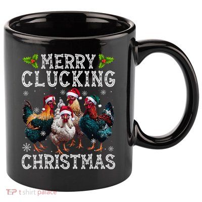 Merry Clucking Christmas Funny Chicken Lights Santa Hat Xmas 11oz C Handle Ceramic Mug