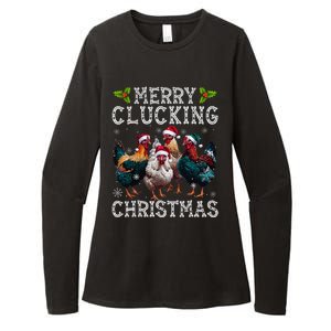 Merry Clucking Christmas Funny Chicken Lights Santa Hat Xmas Womens CVC Long Sleeve Shirt