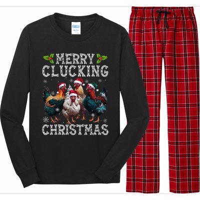 Merry Clucking Christmas Funny Chicken Lights Santa Hat Xmas Long Sleeve Pajama Set