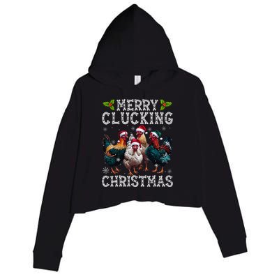 Merry Clucking Christmas Funny Chicken Lights Santa Hat Xmas Crop Fleece Hoodie