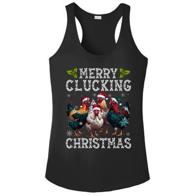 Merry Clucking Christmas Funny Chicken Lights Santa Hat Xmas Ladies PosiCharge Competitor Racerback Tank