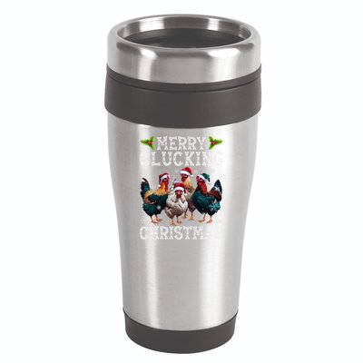 Merry Clucking Christmas Funny Chicken Lights Santa Hat Xmas 16oz Travel Tumbler