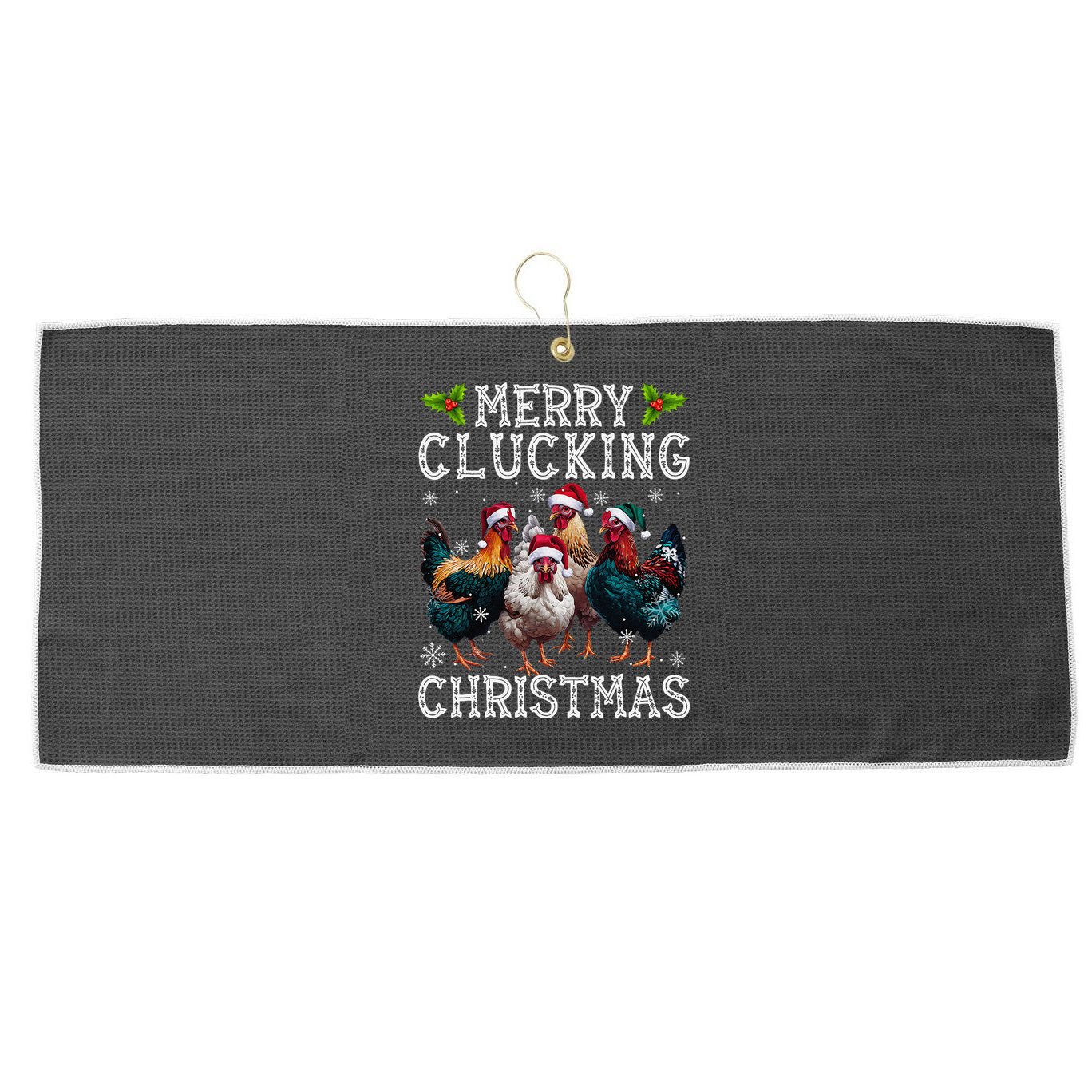 Merry Clucking Christmas Funny Chicken Lights Santa Hat Xmas Large Microfiber Waffle Golf Towel