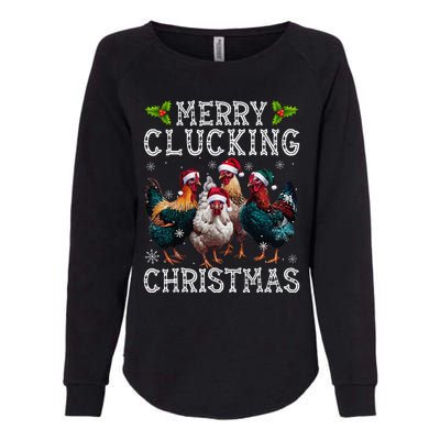 Merry Clucking Christmas Funny Chicken Lights Santa Hat Xmas Womens California Wash Sweatshirt