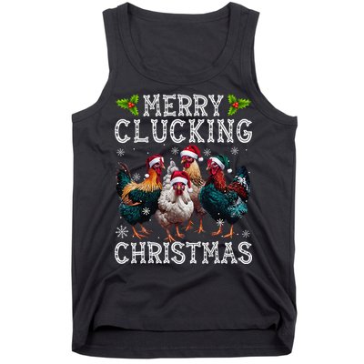 Merry Clucking Christmas Funny Chicken Lights Santa Hat Xmas Tank Top
