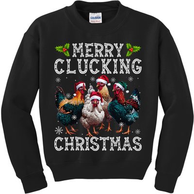 Merry Clucking Christmas Funny Chicken Lights Santa Hat Xmas Kids Sweatshirt