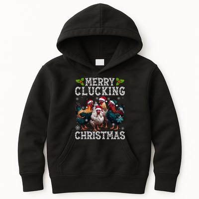 Merry Clucking Christmas Funny Chicken Lights Santa Hat Xmas Kids Hoodie