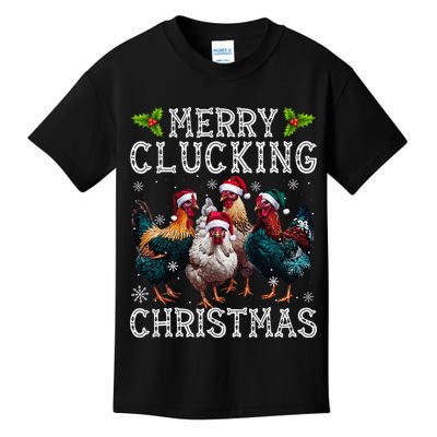 Merry Clucking Christmas Funny Chicken Lights Santa Hat Xmas Kids T-Shirt