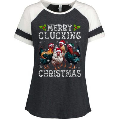 Merry Clucking Christmas Funny Chicken Lights Santa Hat Xmas Enza Ladies Jersey Colorblock Tee