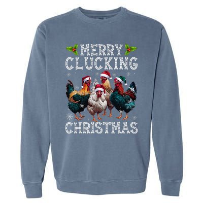 Merry Clucking Christmas Funny Chicken Lights Santa Hat Xmas Garment-Dyed Sweatshirt