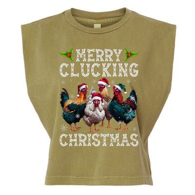 Merry Clucking Christmas Funny Chicken Lights Santa Hat Xmas Garment-Dyed Women's Muscle Tee