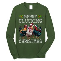 Merry Clucking Christmas Funny Chicken Lights Santa Hat Xmas Long Sleeve Shirt