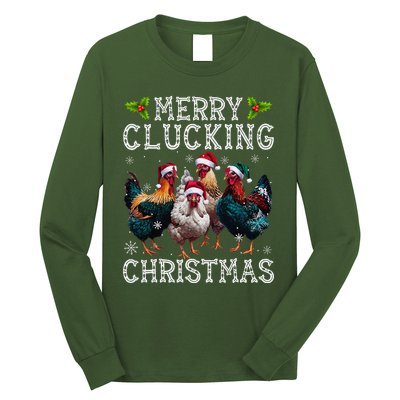 Merry Clucking Christmas Funny Chicken Lights Santa Hat Xmas Long Sleeve Shirt