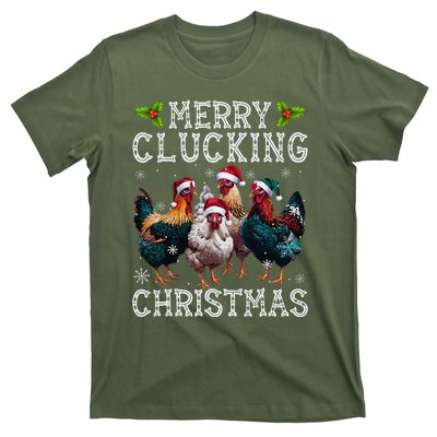 Merry Clucking Christmas Funny Chicken Lights Santa Hat Xmas T-Shirt