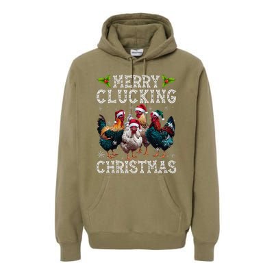 Merry Clucking Christmas Funny Chicken Lights Santa Hat Xmas Premium Hoodie