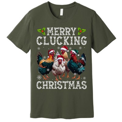Merry Clucking Christmas Funny Chicken Lights Santa Hat Xmas Premium T-Shirt