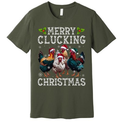 Merry Clucking Christmas Funny Chicken Lights Santa Hat Xmas Premium T-Shirt