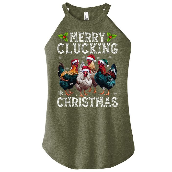 Merry Clucking Christmas Funny Chicken Lights Santa Hat Xmas Women's Perfect Tri Rocker Tank
