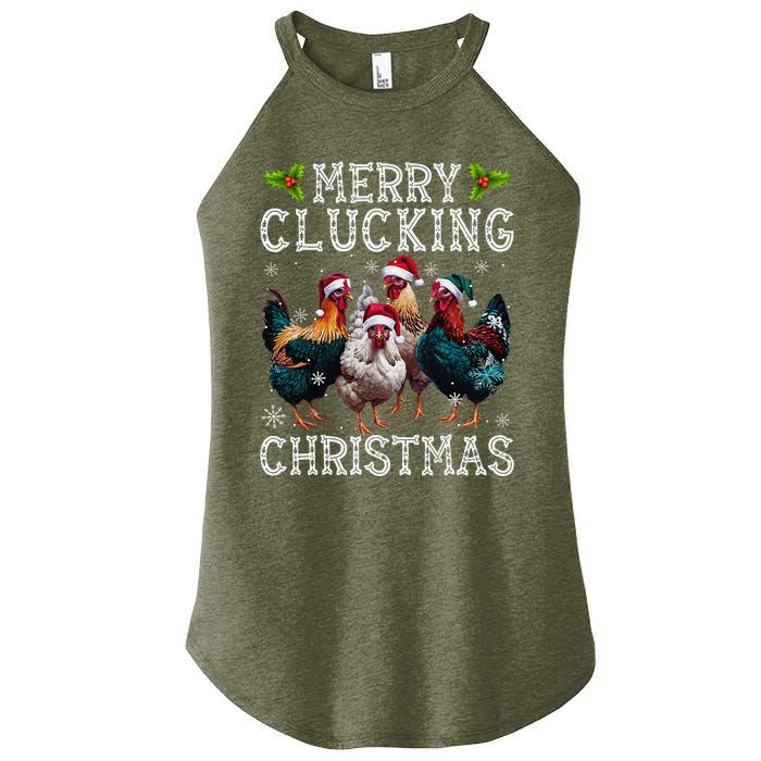 Merry Clucking Christmas Funny Chicken Lights Santa Hat Xmas Women's Perfect Tri Rocker Tank