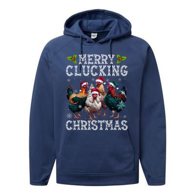 Merry Clucking Christmas Funny Chicken Lights Santa Hat Xmas Performance Fleece Hoodie