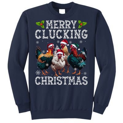 Merry Clucking Christmas Funny Chicken Lights Santa Hat Xmas Sweatshirt