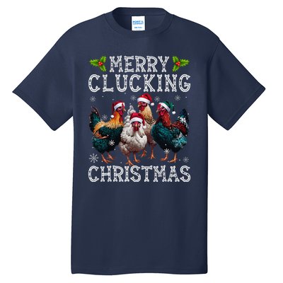 Merry Clucking Christmas Funny Chicken Lights Santa Hat Xmas Tall T-Shirt