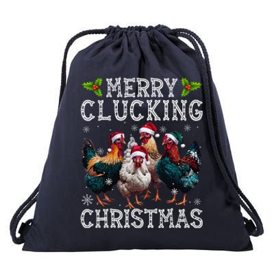 Merry Clucking Christmas Funny Chicken Lights Santa Hat Xmas Drawstring Bag