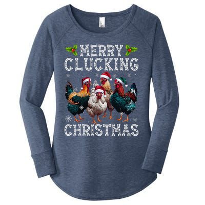 Merry Clucking Christmas Funny Chicken Lights Santa Hat Xmas Women's Perfect Tri Tunic Long Sleeve Shirt