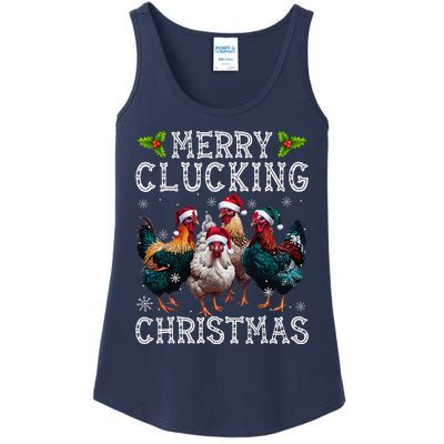 Merry Clucking Christmas Funny Chicken Lights Santa Hat Xmas Ladies Essential Tank