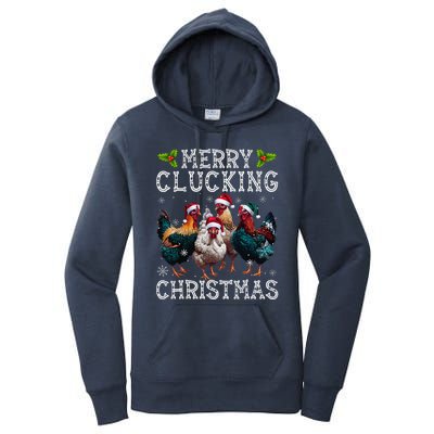 Merry Clucking Christmas Funny Chicken Lights Santa Hat Xmas Women's Pullover Hoodie