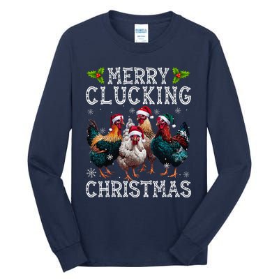 Merry Clucking Christmas Funny Chicken Lights Santa Hat Xmas Tall Long Sleeve T-Shirt