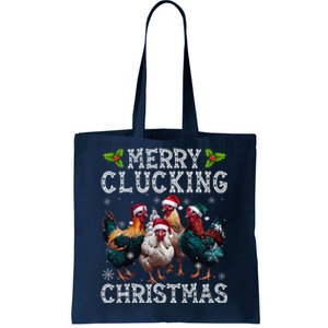 Merry Clucking Christmas Funny Chicken Lights Santa Hat Xmas Tote Bag