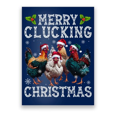 Merry Clucking Christmas Funny Chicken Lights Santa Hat Xmas Poster