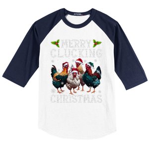 Merry Clucking Christmas Funny Chicken Lights Santa Hat Xmas Baseball Sleeve Shirt