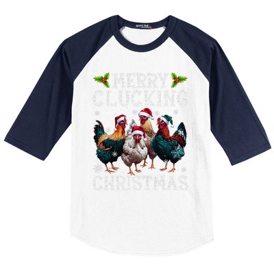 Merry Clucking Christmas Funny Chicken Lights Santa Hat Xmas Baseball Sleeve Shirt