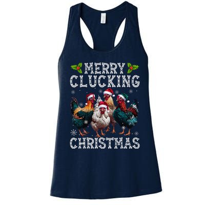 Merry Clucking Christmas Funny Chicken Lights Santa Hat Xmas Women's Racerback Tank